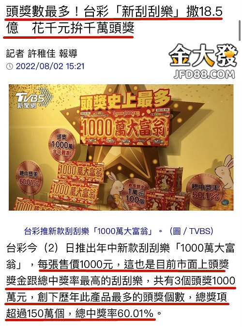 刮刮樂1000元有千萬頭獎