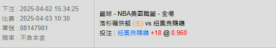4/3【NBA賽事分析】10:30 洛杉磯快艇 (主) pk 紐奧良鵜鶘 2 photo 2025 04 02 15 39 53