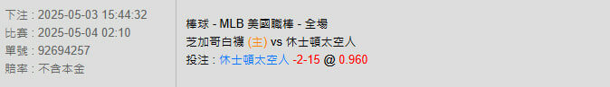 5/4【MLB賽事分析】02:10 芝加哥白襪(主) VS 休士頓太空人 2 photo 2025 05 03 15 48 02