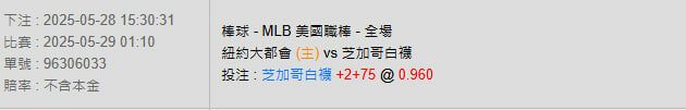5/29【MLB賽事分析】01:10 紐約大都會(主) VS 芝加哥白襪 2 photo 2025 05 28 15 31 13
