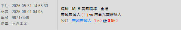 6/1【MLB賽事分析】04:05 費城費城人(主) VS 密爾瓦基釀酒人 2 photo 2025 05 31 15 05 21