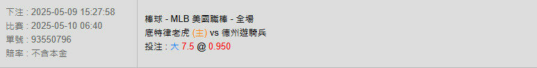 5/10【MLB賽事分析】06:40 底特律老虎(主) VS 德州遊騎兵 2 遊奇兵