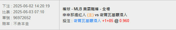 6/3【MLB賽事分析】07:10 辛辛那提紅人(主) VS 密爾瓦基釀酒人 2 photo 2025 06 02 16 16 33