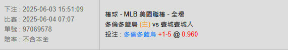 6/4【MLB賽事分析】07:07 多倫多藍鳥(主) VS 費城費城人 2 photo 2025 06 03 15 54 43