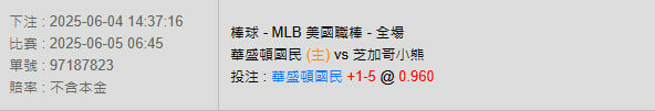 6/5【MLB賽事分析】06:45 華盛頓國民(主) VS 芝加哥小熊 2 photo 2025 06 04 15 17 39