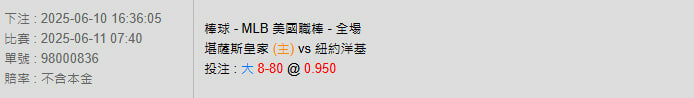 6/11【MLB賽事分析】07:40 堪薩斯市皇家(主) VS 紐約洋基 2 photo 2025 06 10 16 42 04
