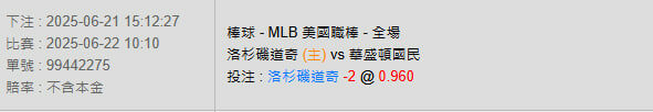 6/22【MLB賽事分析】10:10 洛杉磯道奇 (主) vs 華盛頓國民 2 photo 2025 06 21 15 15 39