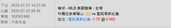 7/22【MLB賽事分析】08:40 科羅拉多落磯山(主) vs 聖路易斯紅雀 2 photo 2025 07 21 14 32 24