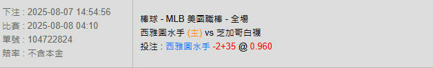 8/8【MLB賽事分析】04:10 西雅圖水手 (主) vs 芝加哥白襪 2 photo 2025 08 07 15 16 01