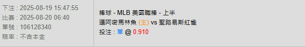 8/20【MLB賽事分析】06:40 邁阿密馬林魚 (主) vs 聖路易斯紅雀 2 photo 2025 08 19 15 48 09