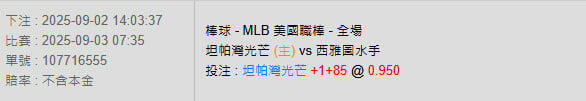 9/3【MLB賽事分析】07:35 坦帕灣光芒(主) vs 西雅圖水手 2 photo 2025 09 02 14 18 23
